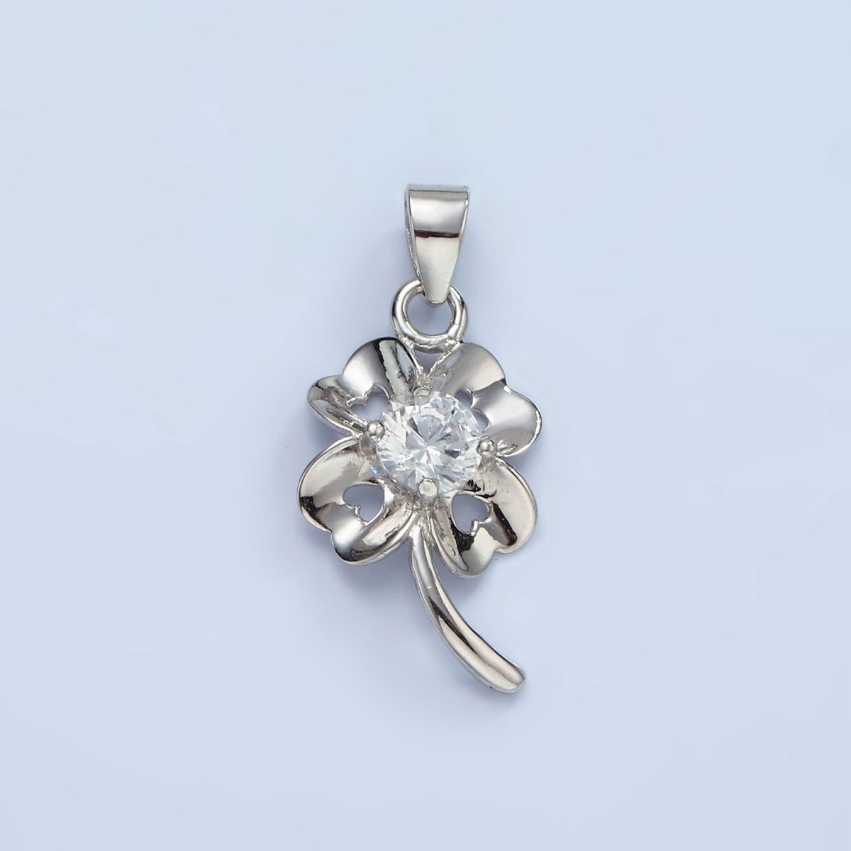 S925 Sterling Silver Clover Pendant Lucky Charm with Cz Stone | SL-471