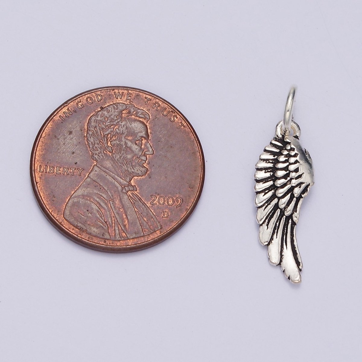 S925 Sterling Silver Curved 3Feather Wings 22.5mm Charm | SL-362