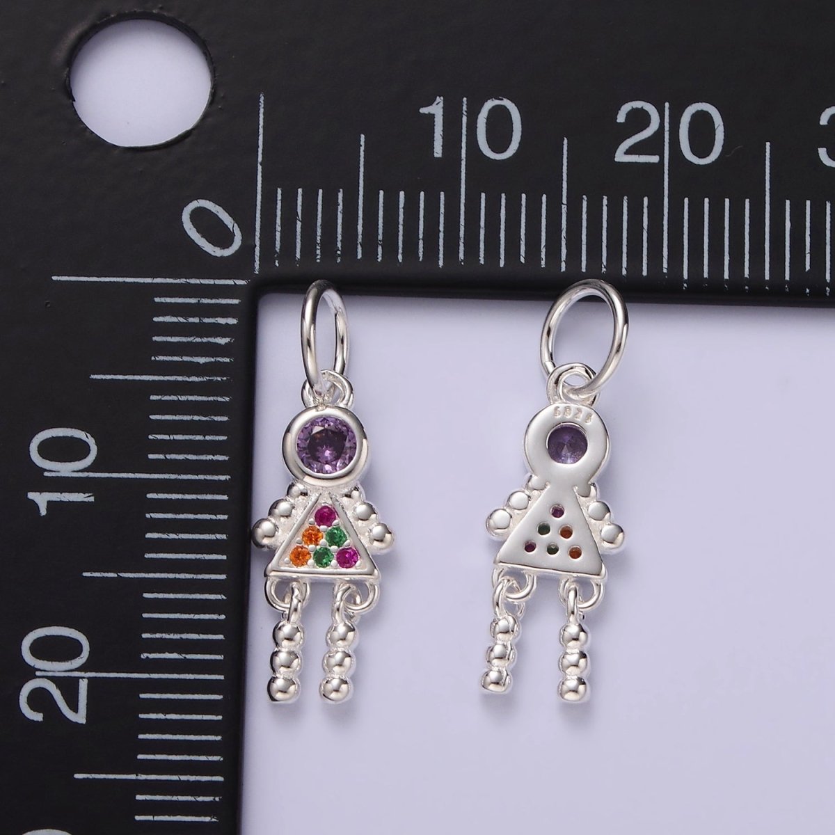 S925 Sterling Silver CZ Multicolor Astronaut Beaded Bubble Charm | SL-436