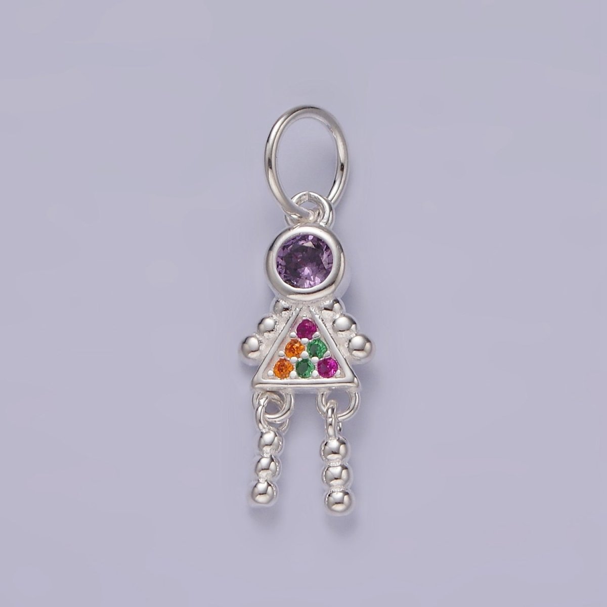 S925 Sterling Silver CZ Multicolor Astronaut Beaded Bubble Charm | SL-436
