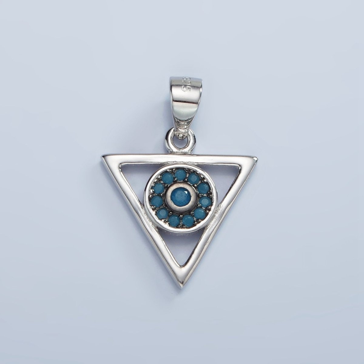 S925 Sterling Silver Evil Eye Turquoise Micro Paved Open Triangle Pendant | SL-464