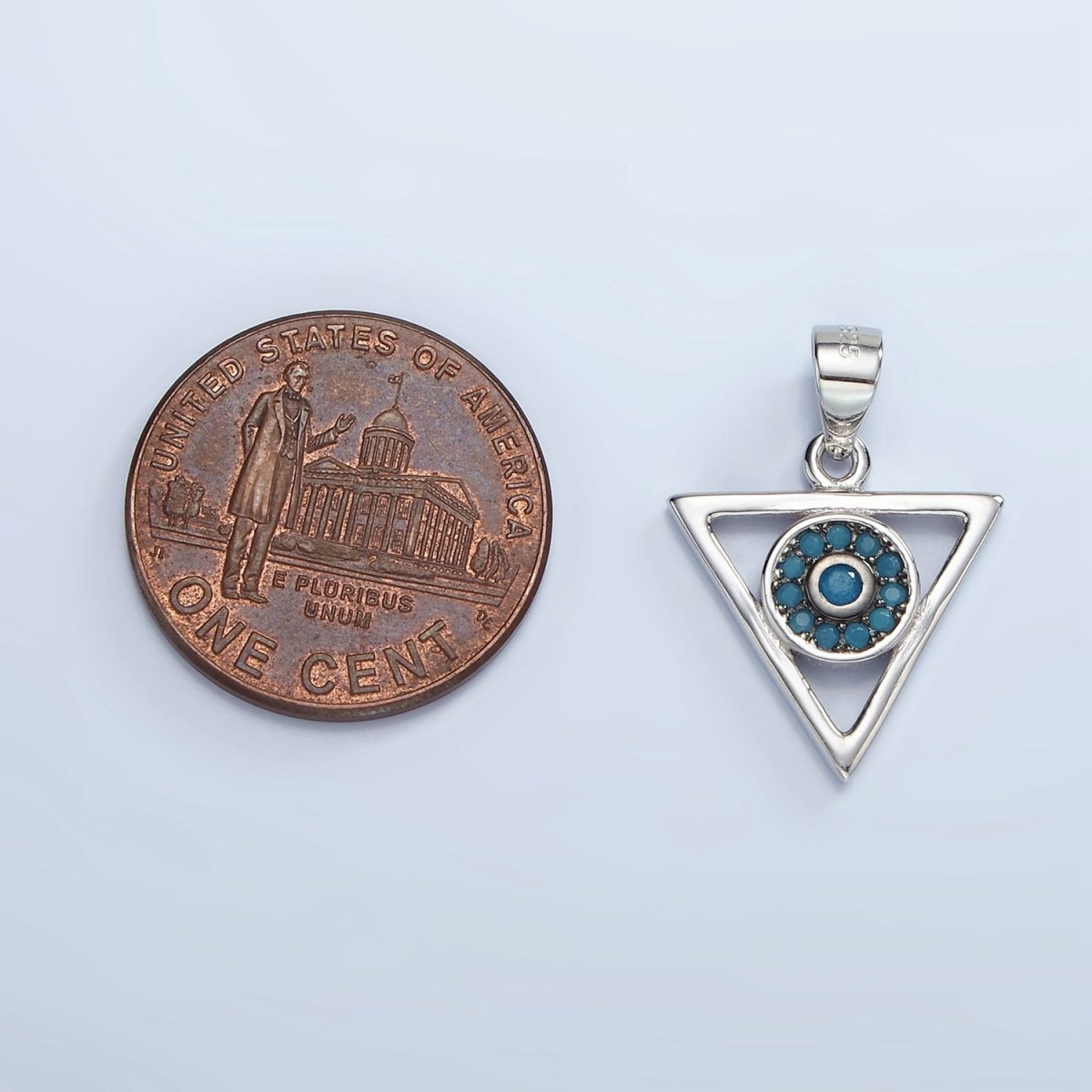 S925 Sterling Silver Evil Eye Turquoise Micro Paved Open Triangle Pendant | SL-464