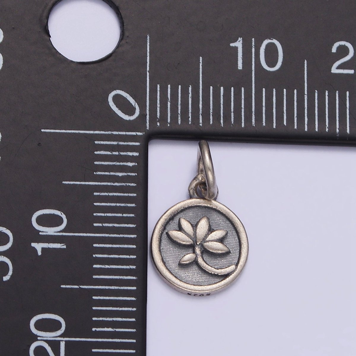 S925 Sterling Silver Flower Leaf Nature Stamped Round Add-On Charm | SL-373