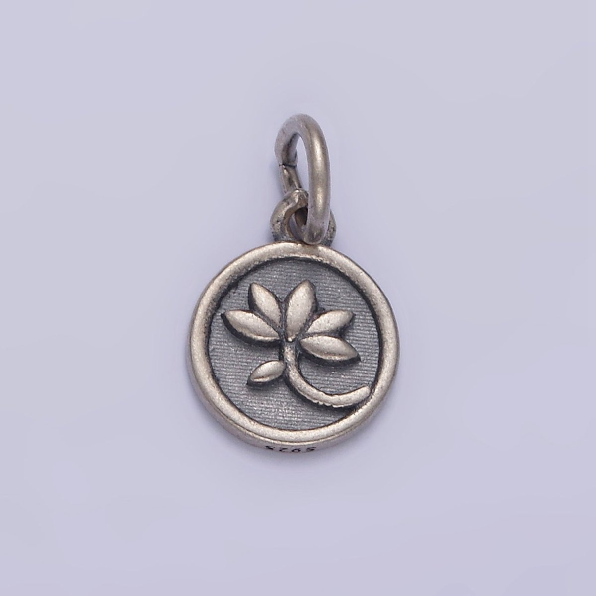 S925 Sterling Silver Flower Leaf Nature Stamped Round Add-On Charm | SL-373