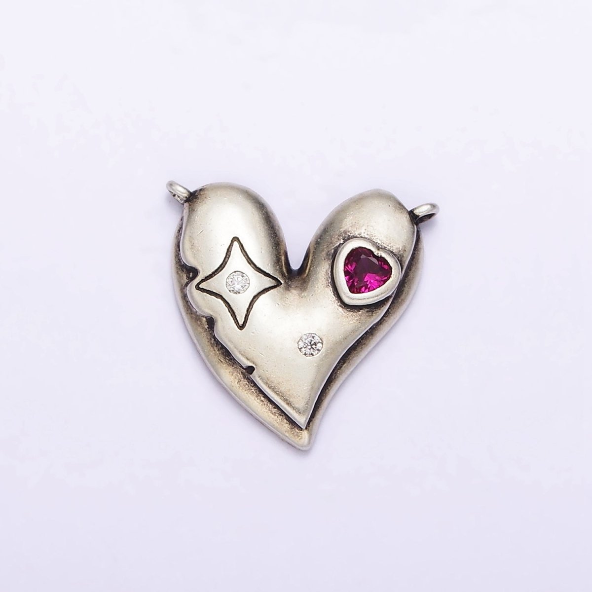 S925 Sterling Silver Fuchsia CZ Celestial Star Heart Connector | SL-301