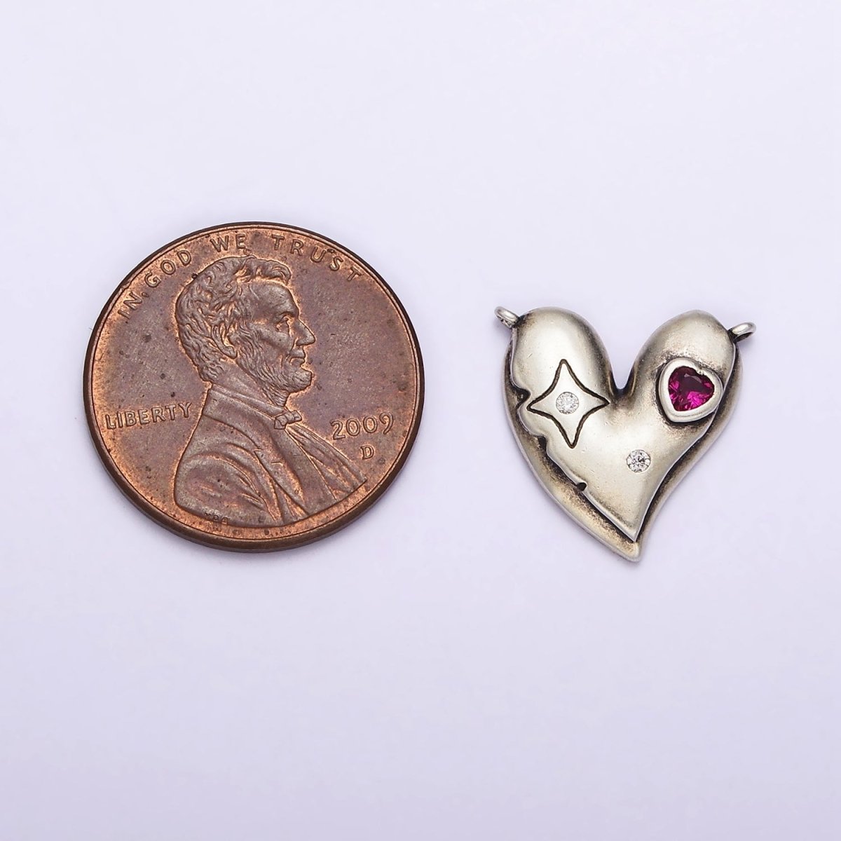 S925 Sterling Silver Fuchsia CZ Celestial Star Heart Connector | SL-301