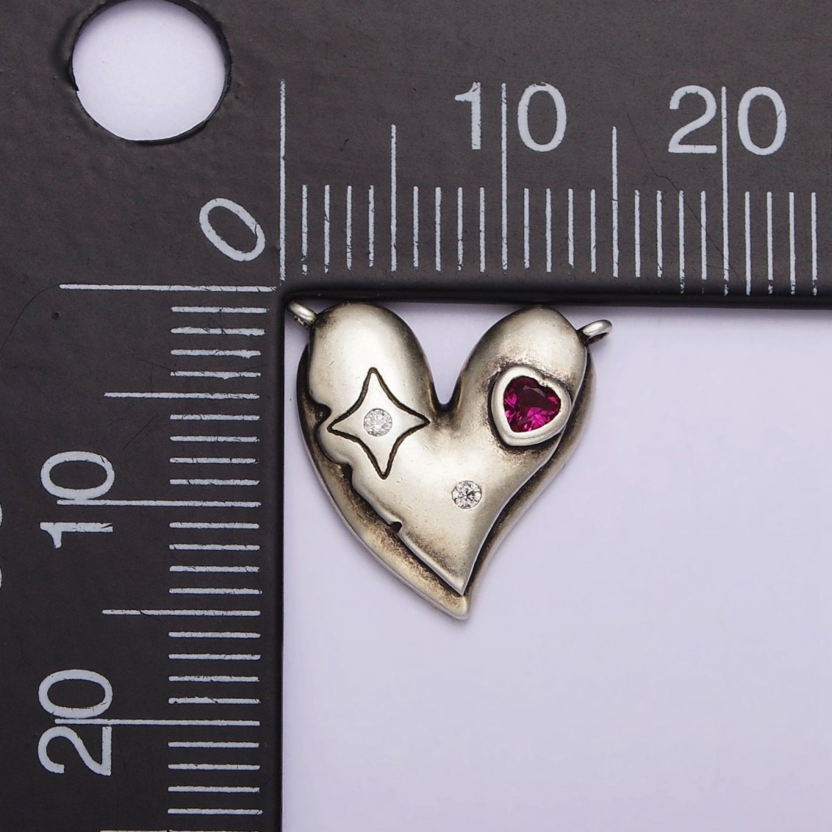 S925 Sterling Silver Fuchsia CZ Celestial Star Heart Connector | SL-301