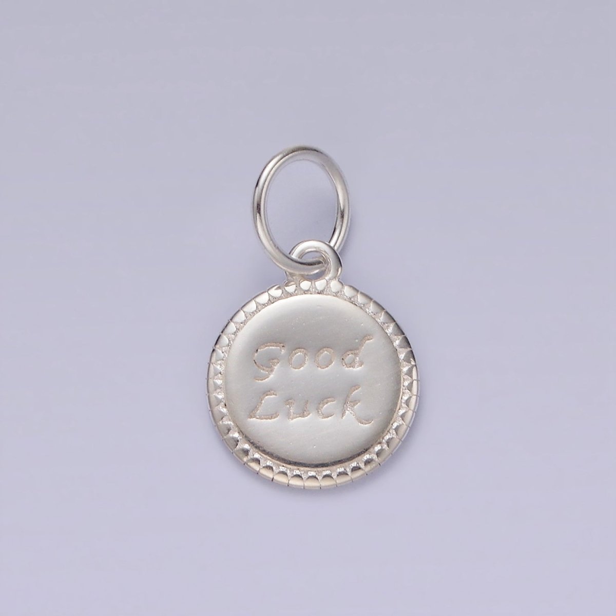 S925 Sterling Silver "Good Luck" Script Engraved Round Charm | SL-434