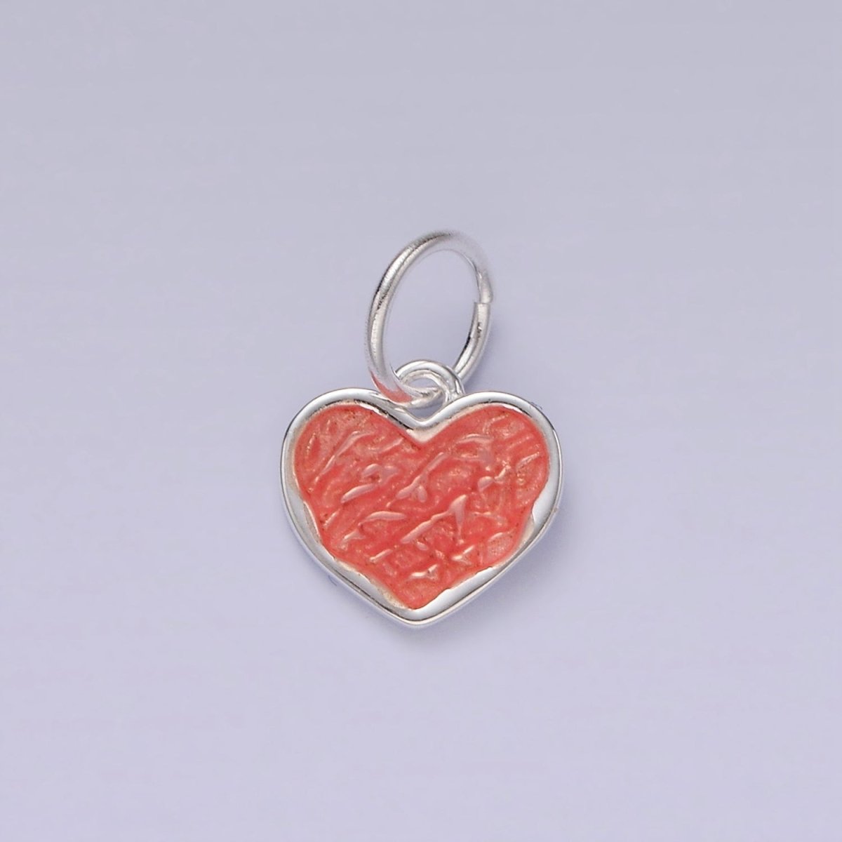 S925 Sterling Silver Hammered Heart Red Enamel Charm | SL-424