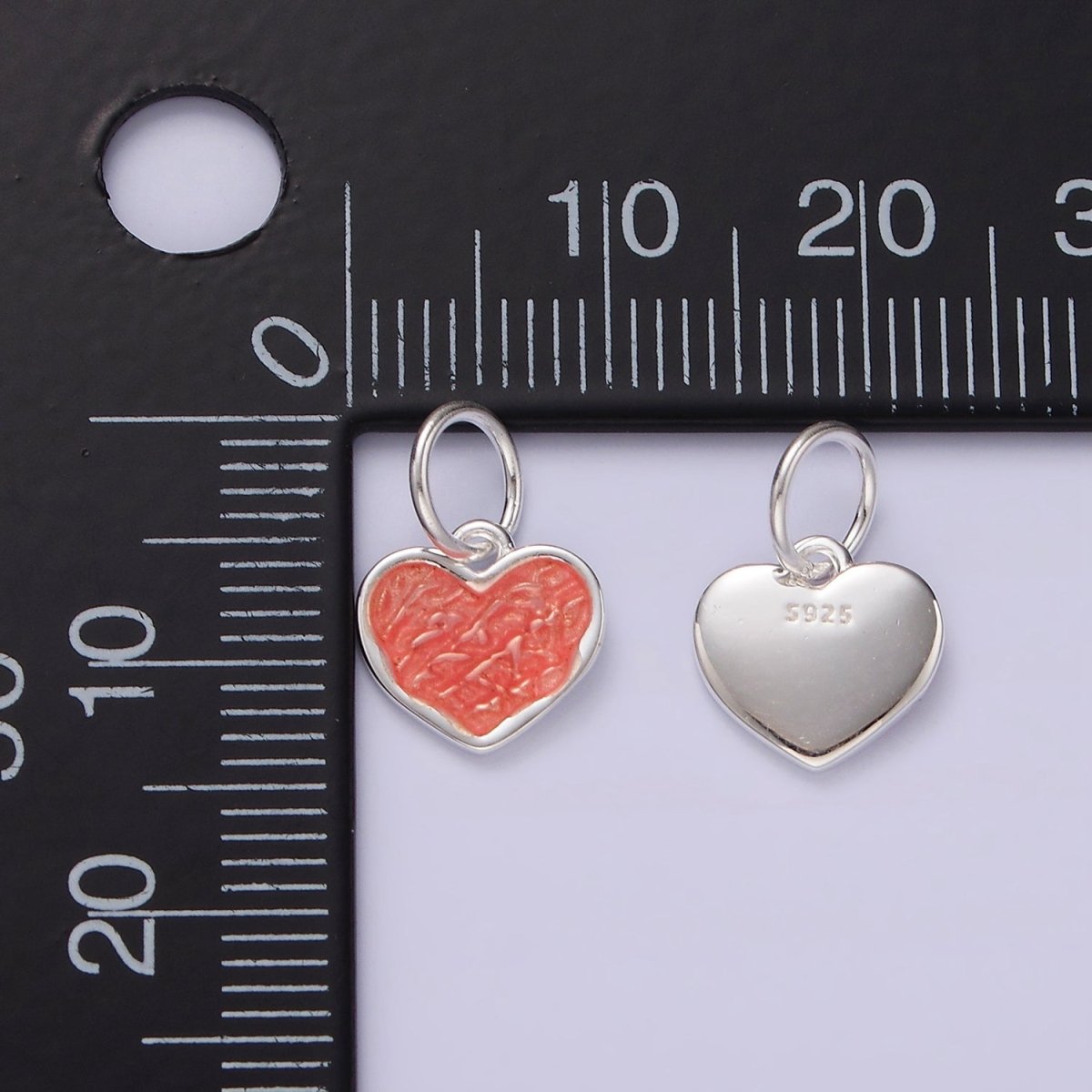 S925 Sterling Silver Hammered Heart Red Enamel Charm | SL-424
