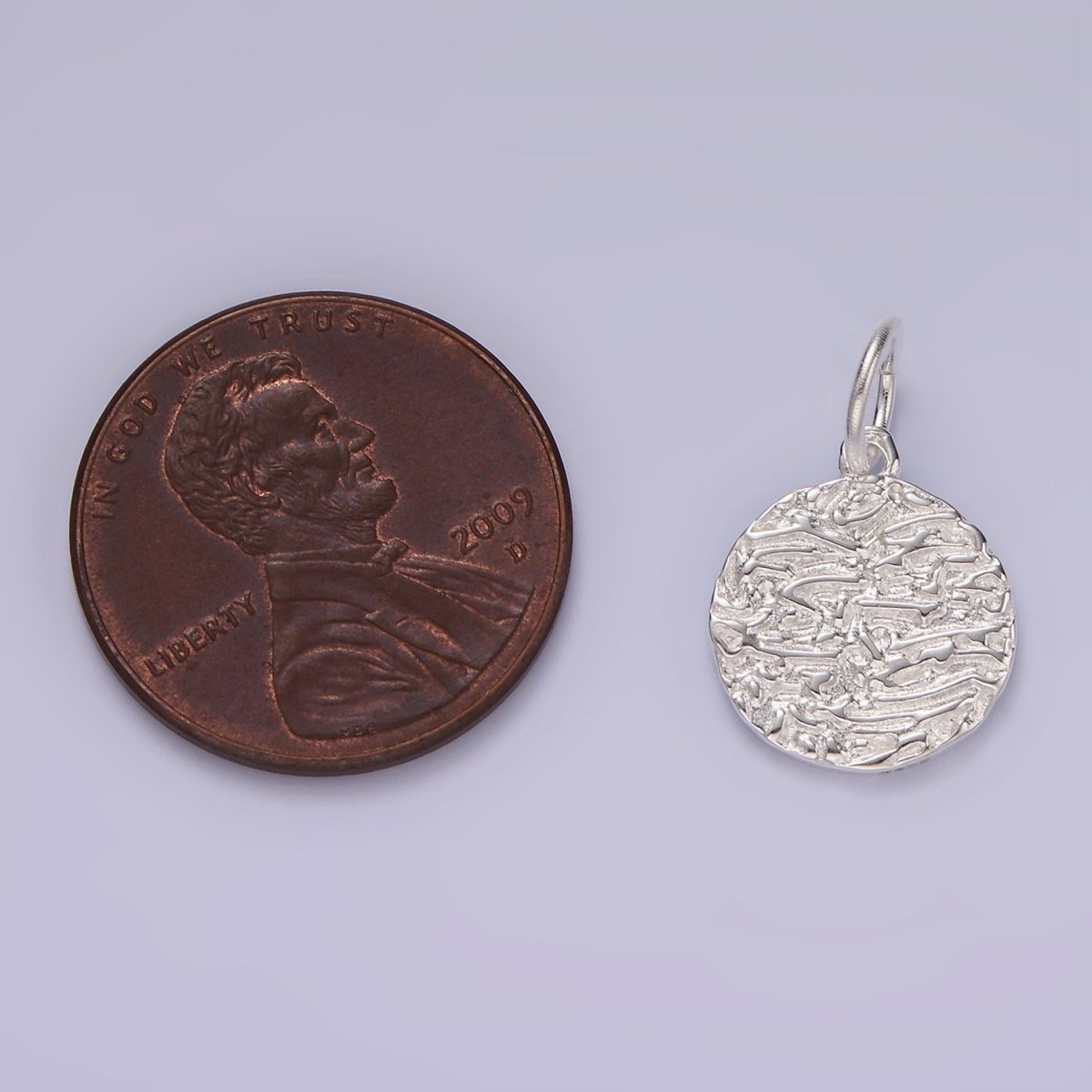 S925 Sterling Silver Hammered Textured Minimalist Round Charm | SL-429