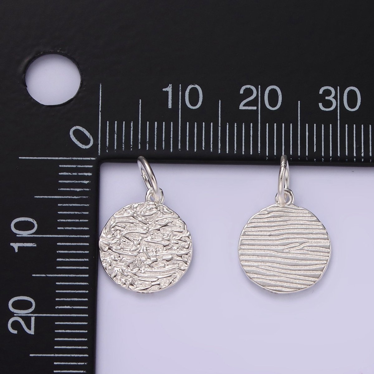 S925 Sterling Silver Hammered Textured Minimalist Round Charm | SL-429
