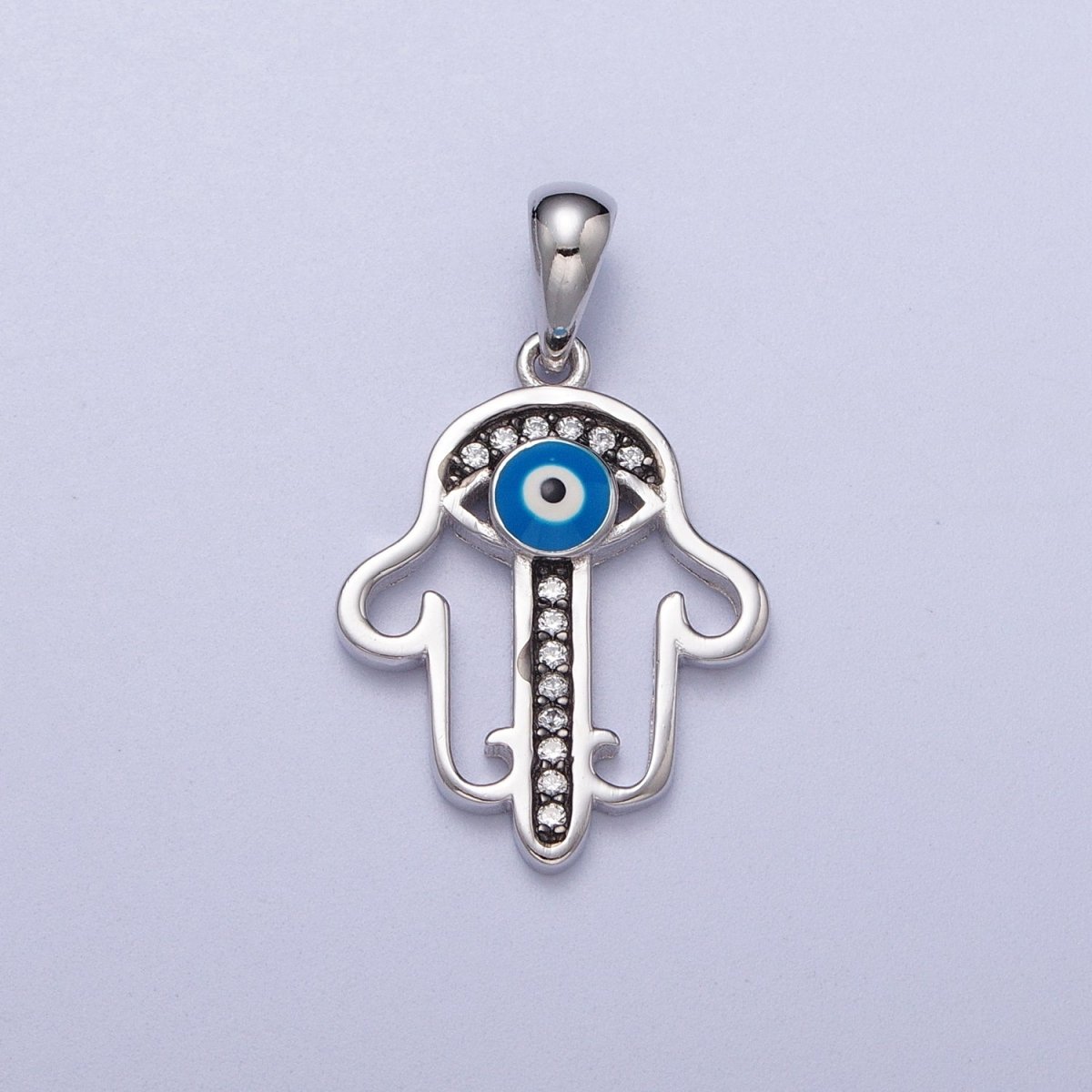 S925 Sterling Silver Hamsa Pendant Hand of Fatima Charm Evil Eye Amulet Religious Protection Pendant Dainty Silver Ancient Symbol SL-407