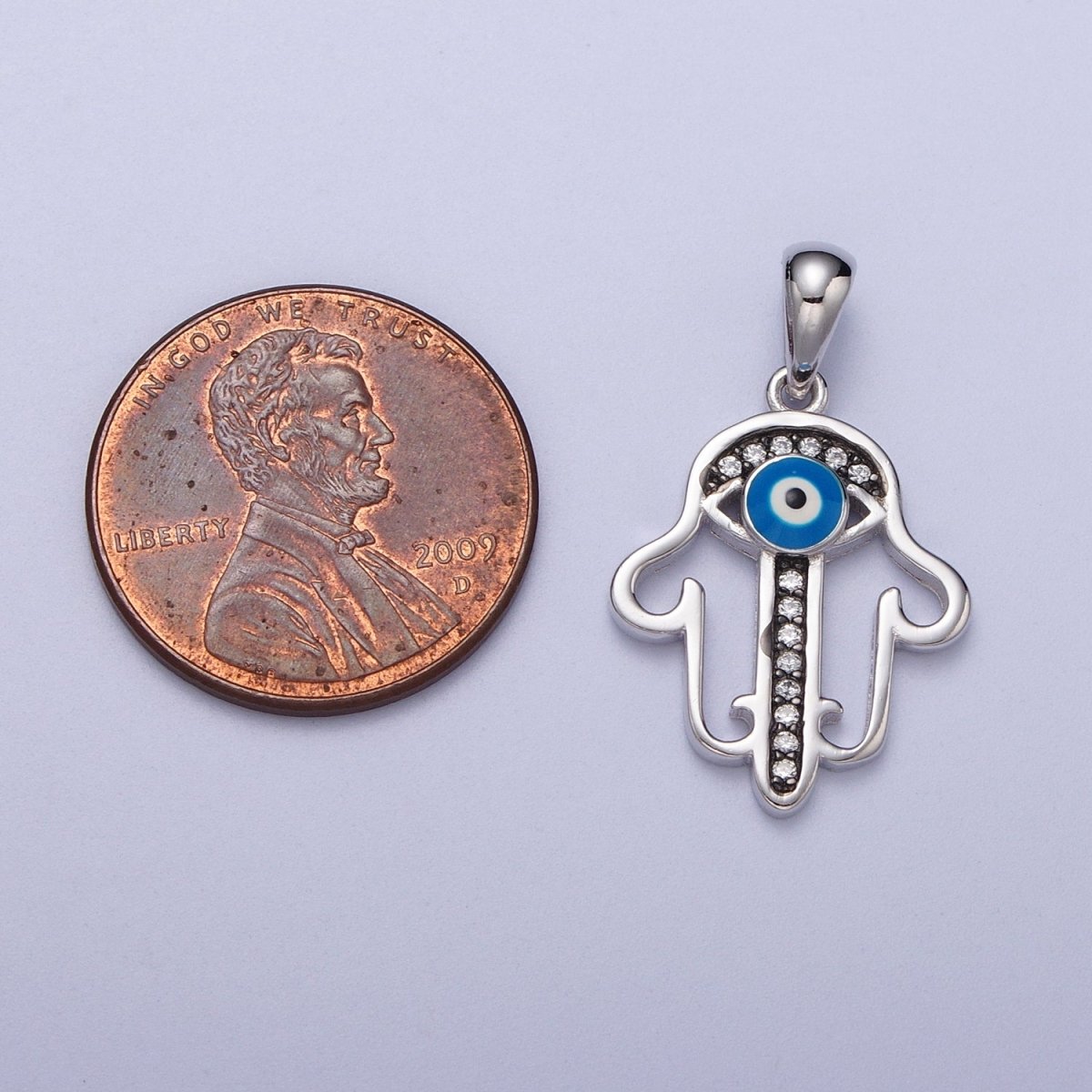 S925 Sterling Silver Hamsa Pendant Hand of Fatima Charm Evil Eye Amulet Religious Protection Pendant Dainty Silver Ancient Symbol SL-407