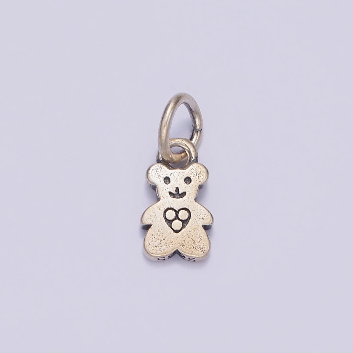 S925 Sterling Silver Heart Triple Dot Engraved Teddy Bear Animal Charm | SL-360