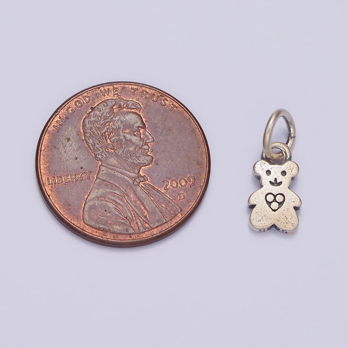 S925 Sterling Silver Heart Triple Dot Engraved Teddy Bear Animal Charm | SL-360