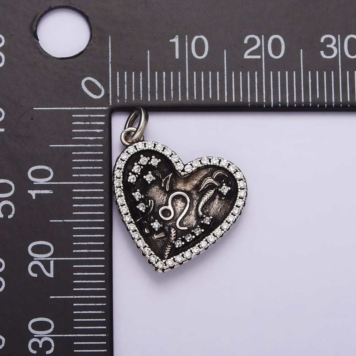 S925 Sterling Silver Leo Zodiac Clear Micro Paved CZ Heart Charm | SL-338