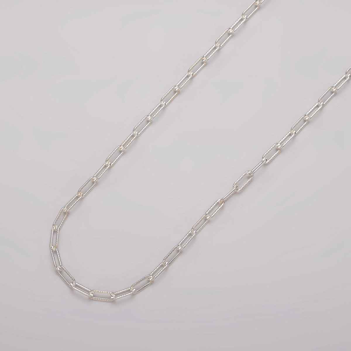 S925 Sterling Silver Line-Textured Paperclip Unfinished Chain For Jewelry Making | ROLL-1487 Clearance Pricing