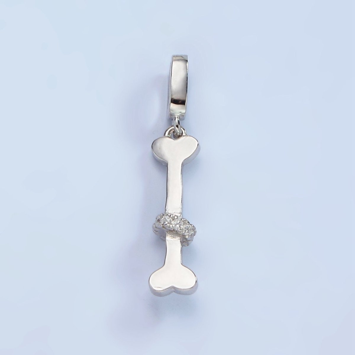S925 Sterling Silver Micro Paved CZ Rhondelle Pet Dog Bone Pendant | SL-446