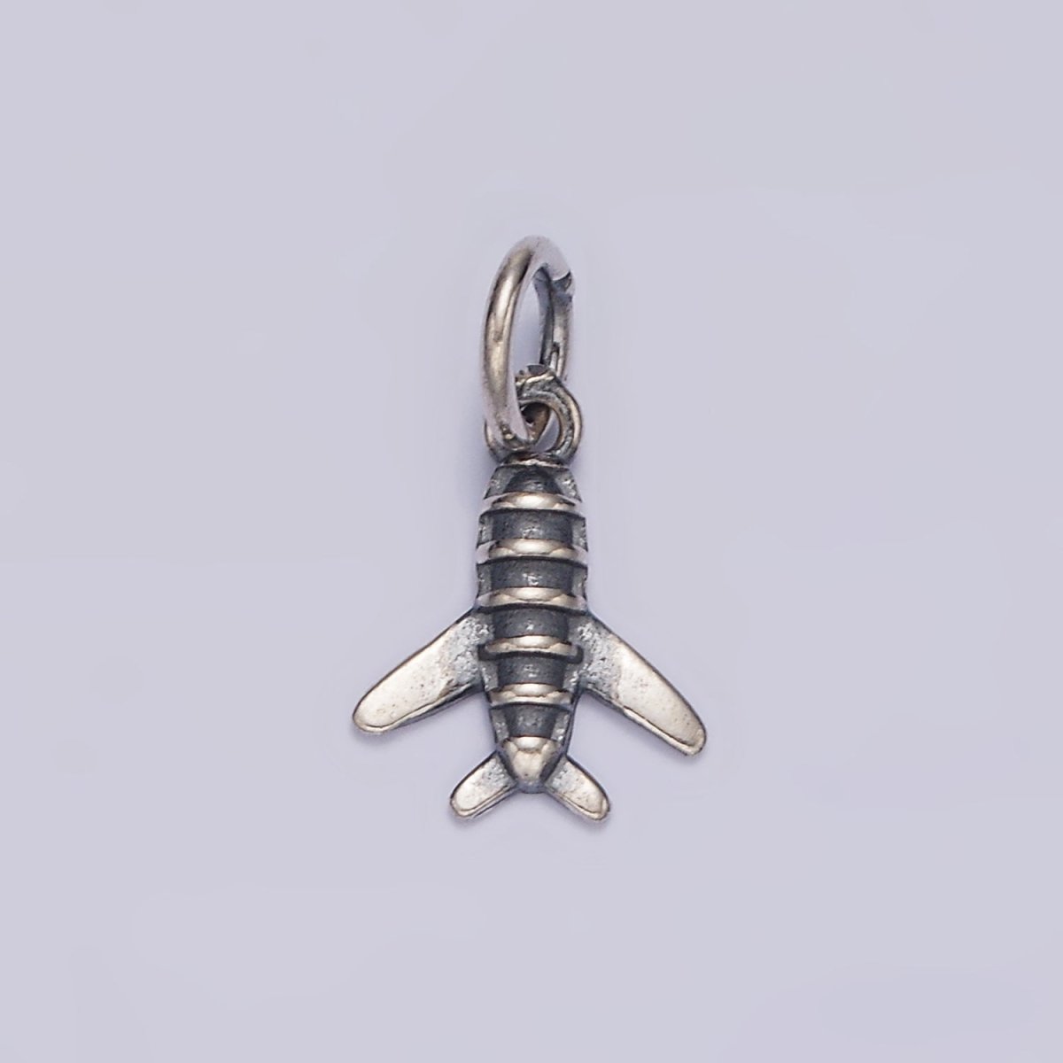 S925 Sterling Silver Mini Airplane Rocket Lined Charm | SL-365