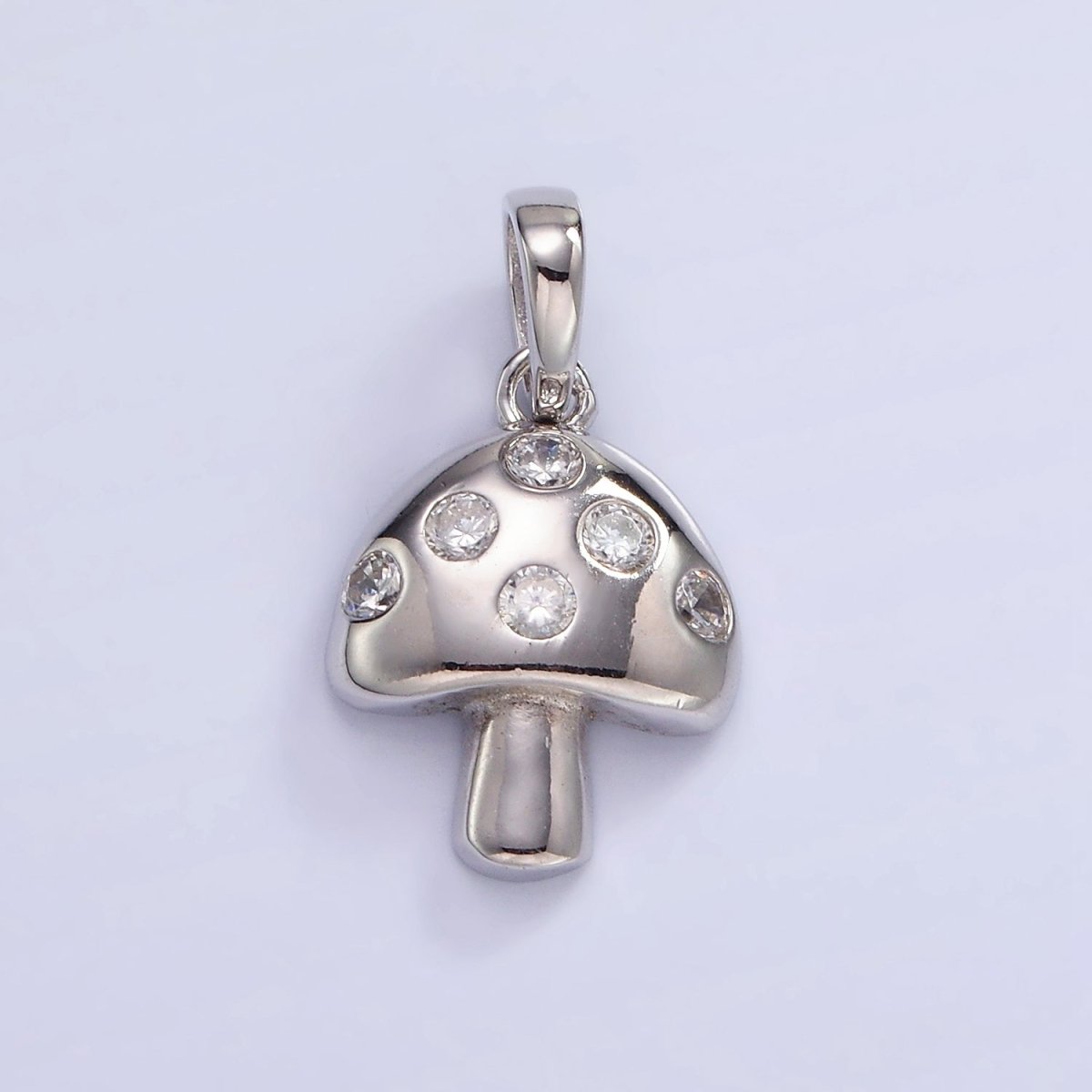S925 Sterling Silver Mushroom Charm with Clear Cz Stone | SL-484