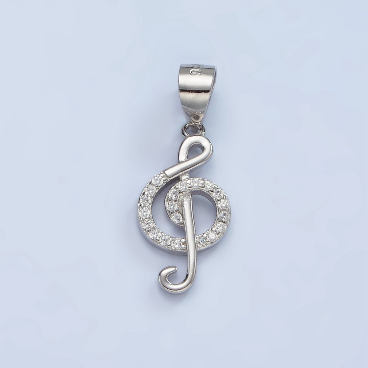 S925 Sterling Silver Music Note Treble Clef Micro Paved CZ Pendant | SL-445