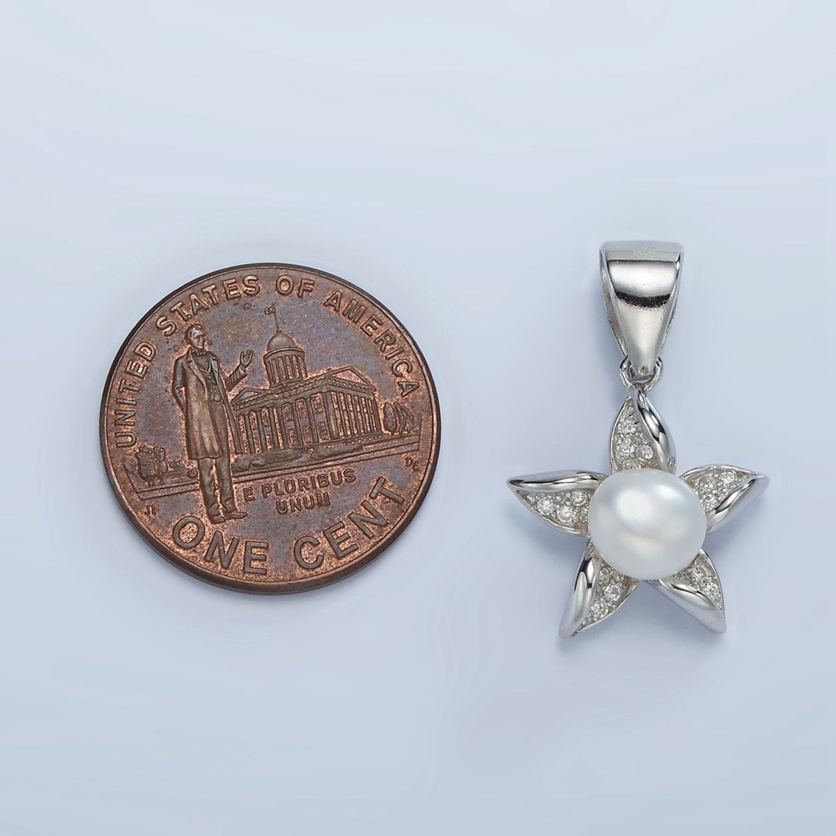 S925 Sterling Silver Pearl Micro Paved Celestial Star Flower Pendant | SL-442