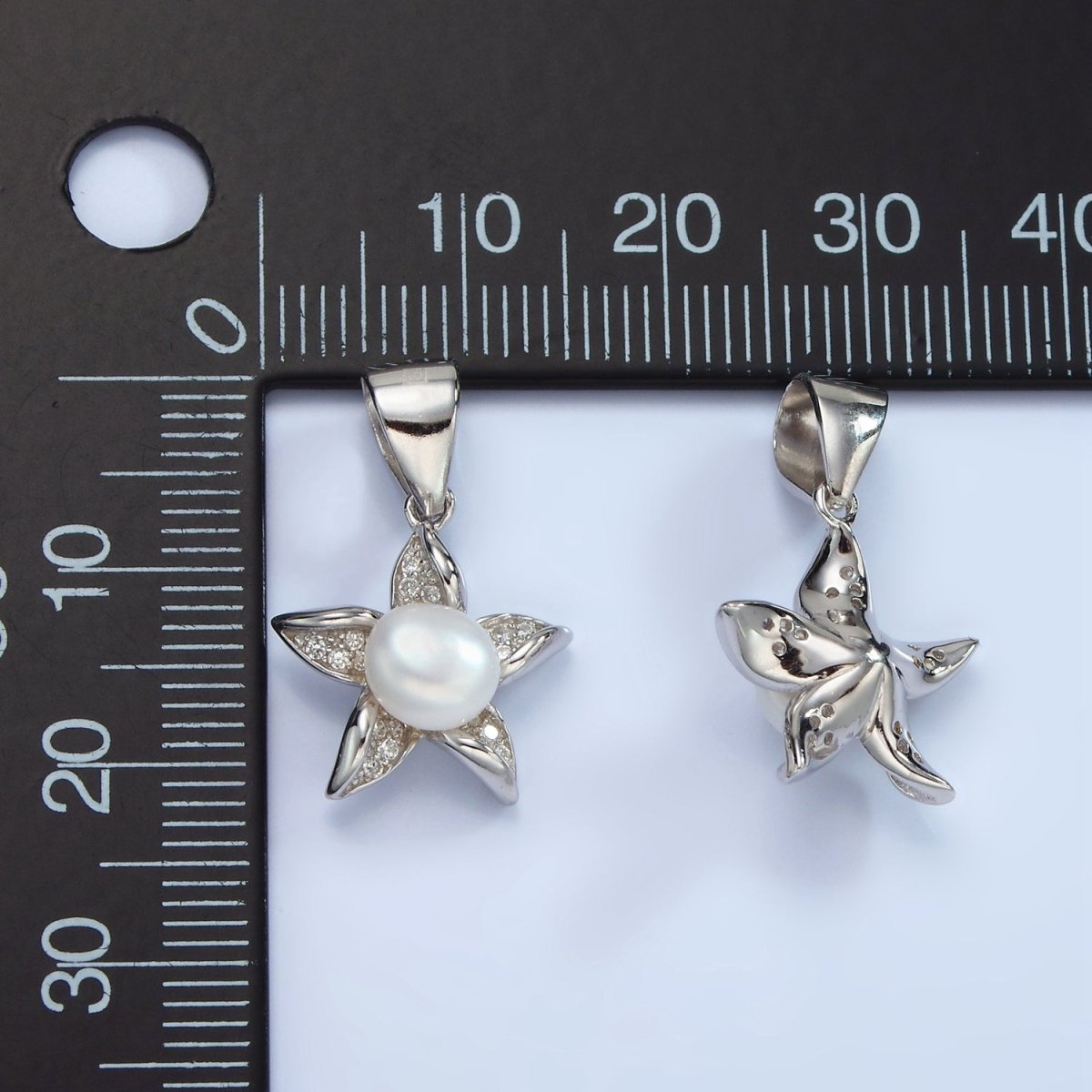 S925 Sterling Silver Pearl Micro Paved Celestial Star Flower Pendant | SL-442