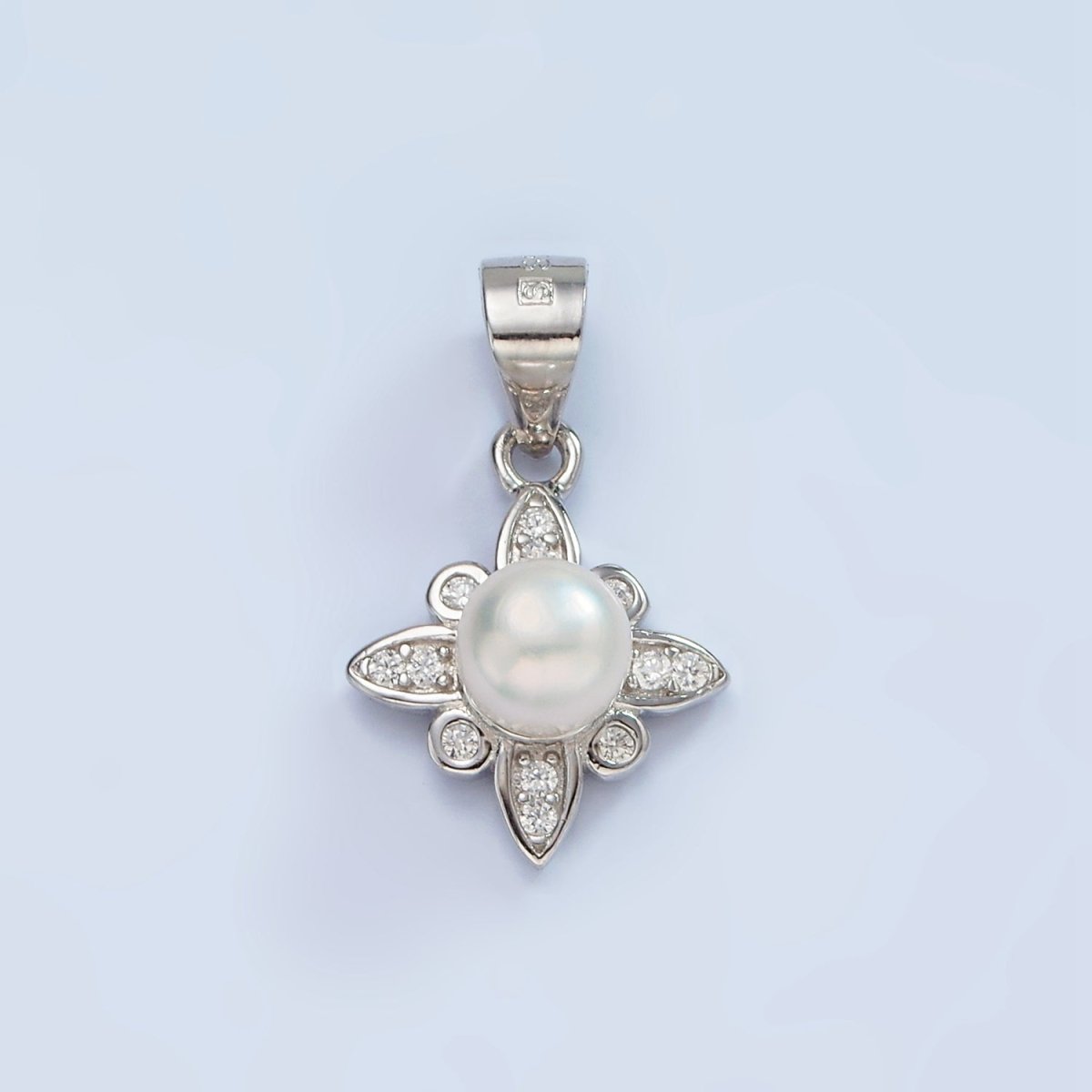S925 Sterling Silver Pearl Micro Paved CZ Celestial Star Pendant | SL-444