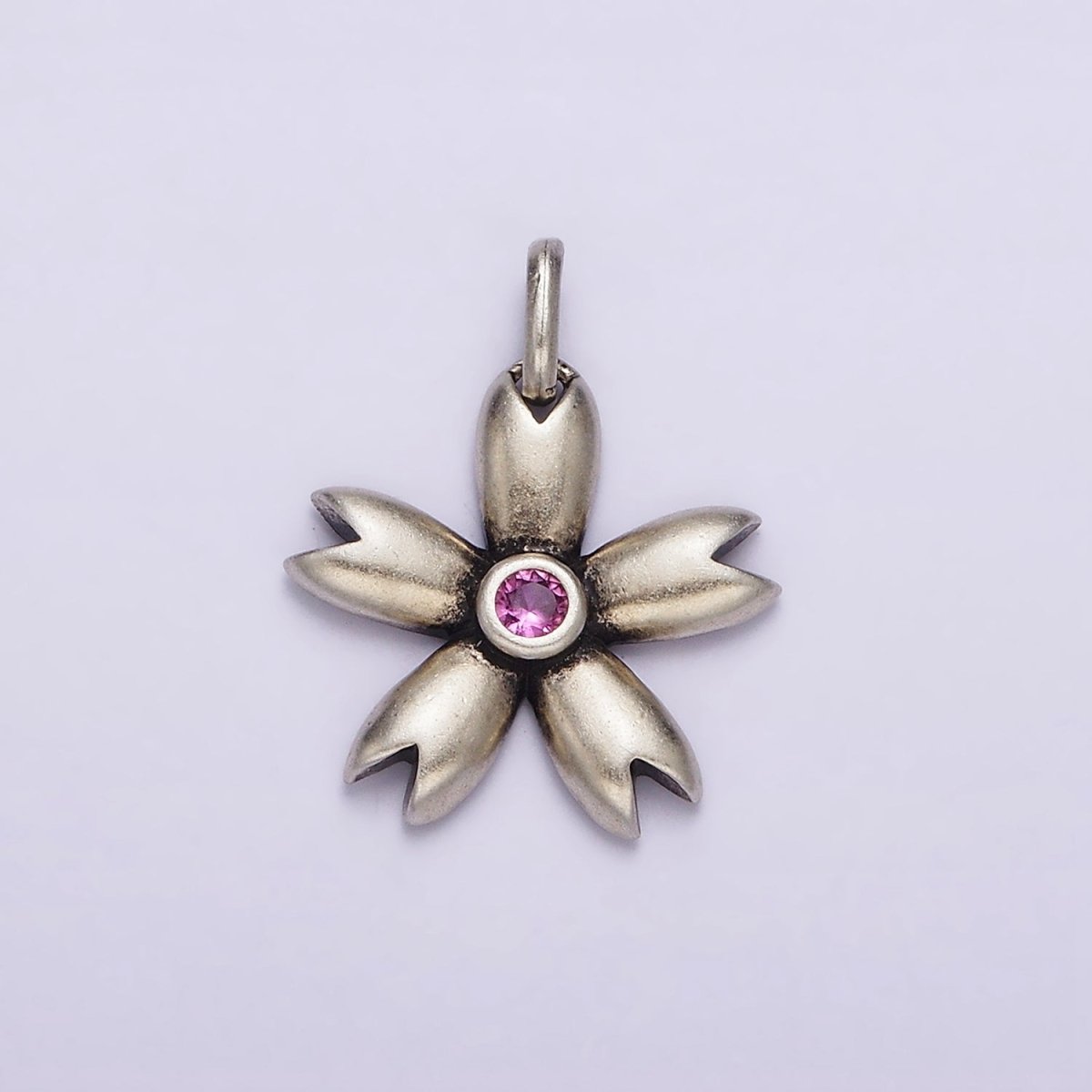 S925 Sterling Silver Pink CZ Flower Petal Charm | SL-341