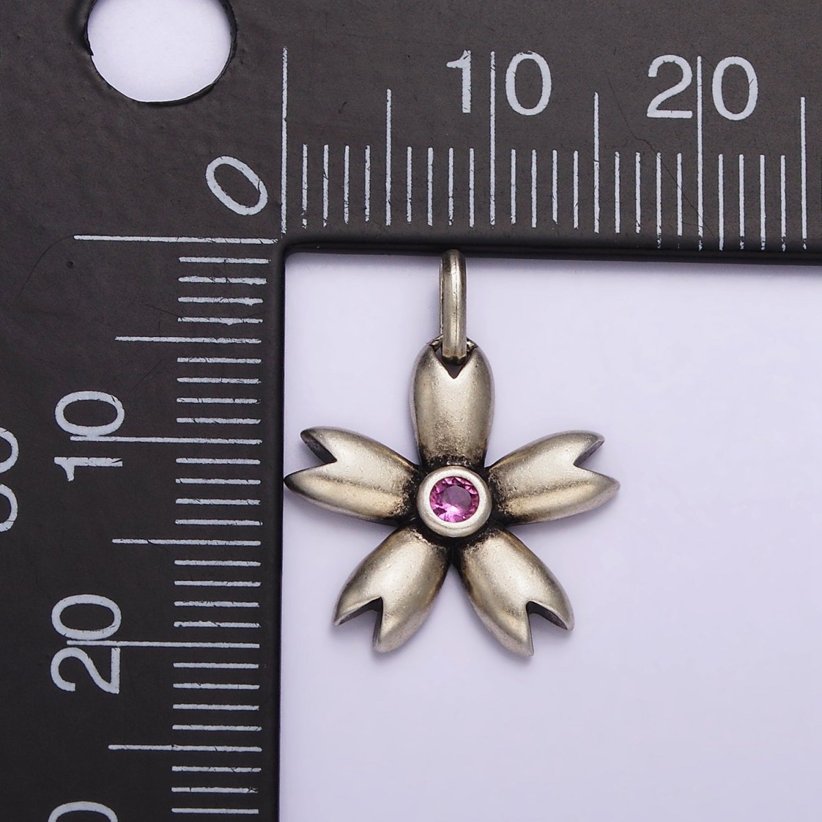 S925 Sterling Silver Pink CZ Flower Petal Charm | SL-341