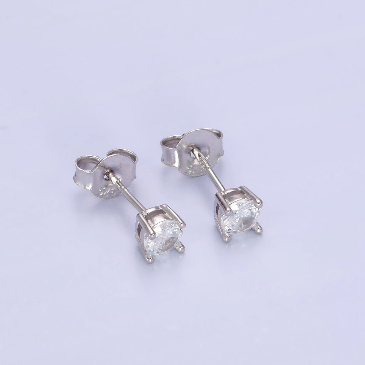 S925 Sterling Silver Round Classic Simple Push Back Cubic Zirconia Stud Earrings SL-477