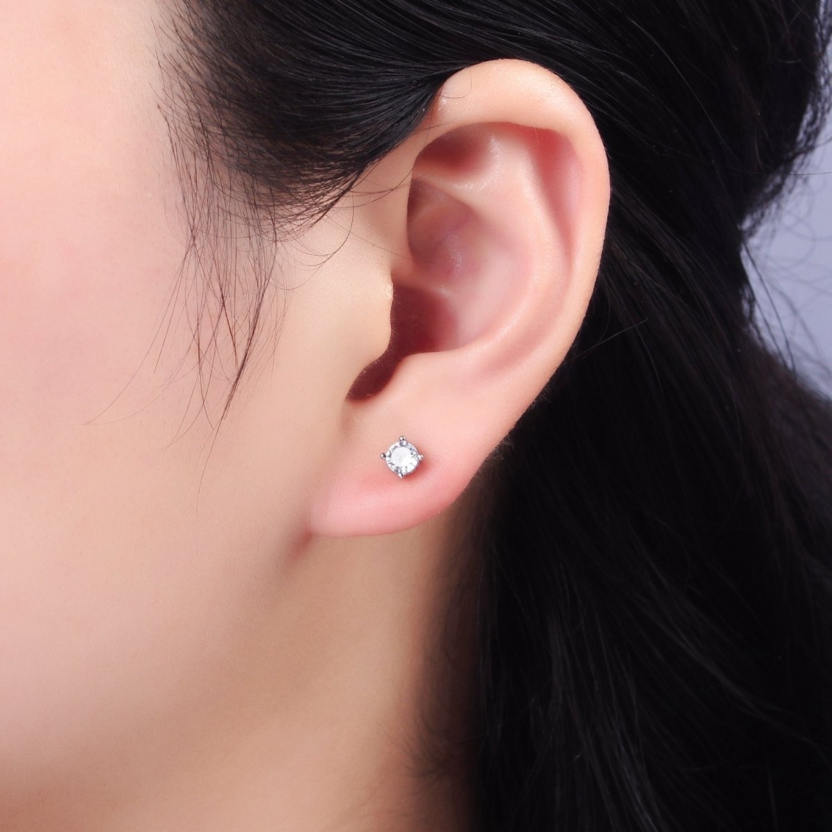 S925 Sterling Silver Round Classic Simple Push Back Cubic Zirconia Stud Earrings SL-477