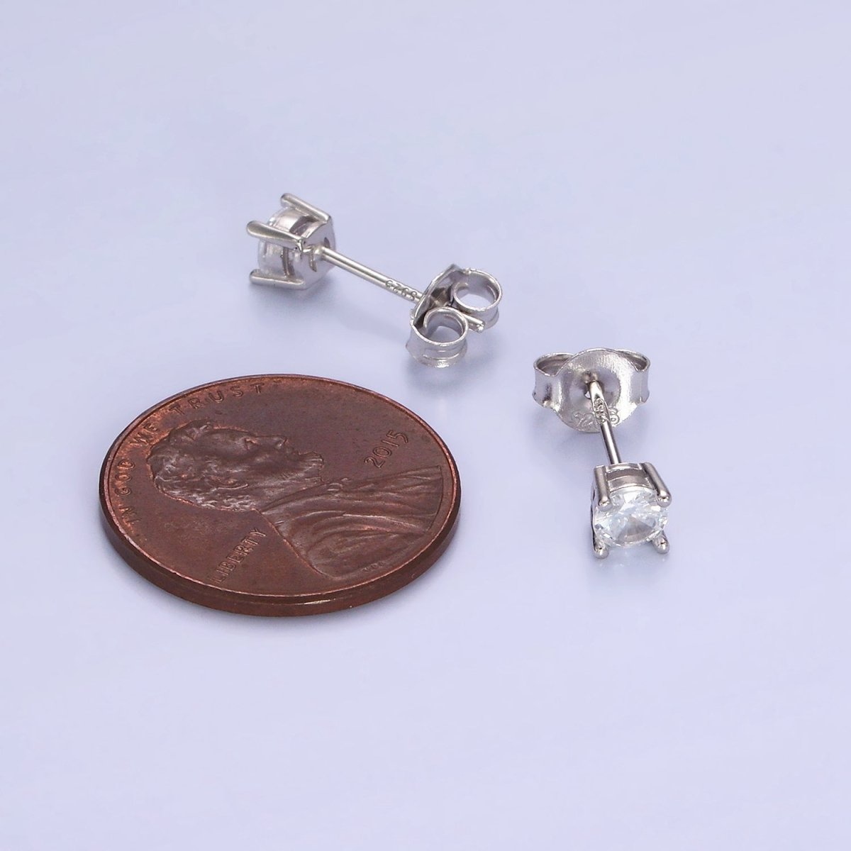 S925 Sterling Silver Round Classic Simple Push Back Cubic Zirconia Stud Earrings SL-477