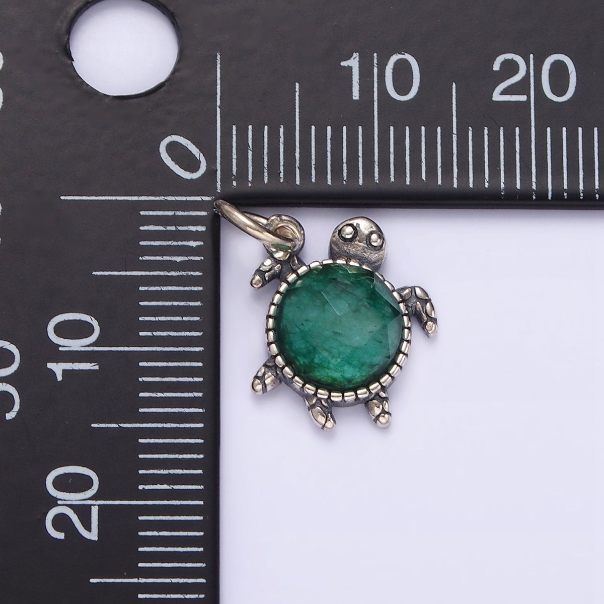 S925 Sterling Silver Round Green Multifaceted CZ Turtle Shell Animal Charm | SL-353