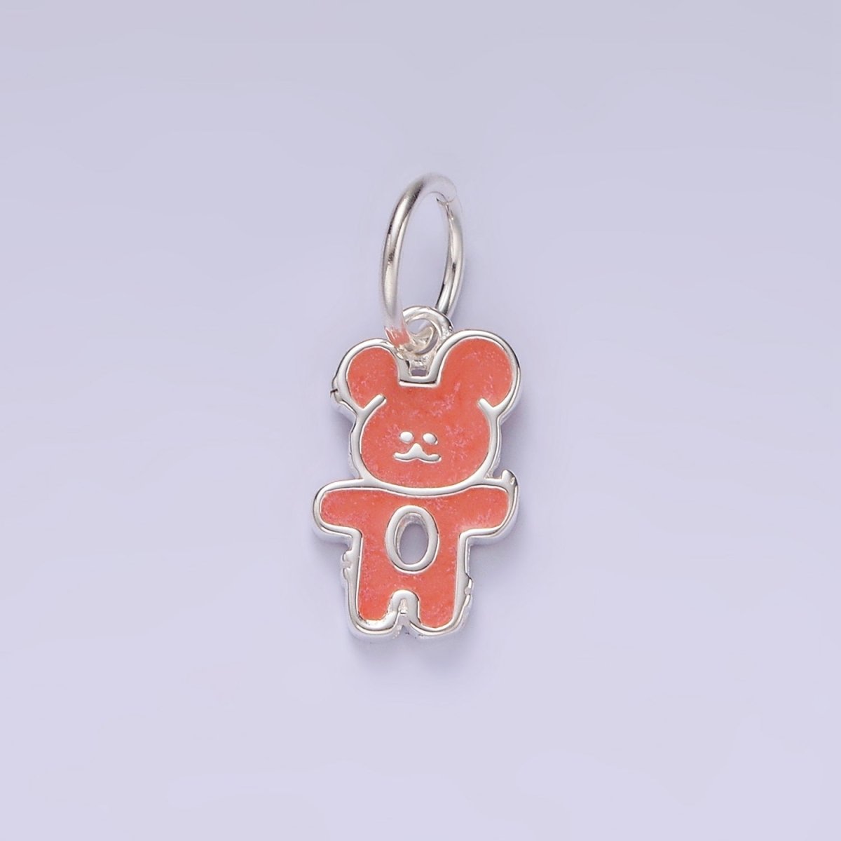 S925 Sterling Silver Teddy Bear Animal Red Enamel Open Charm | SL-428