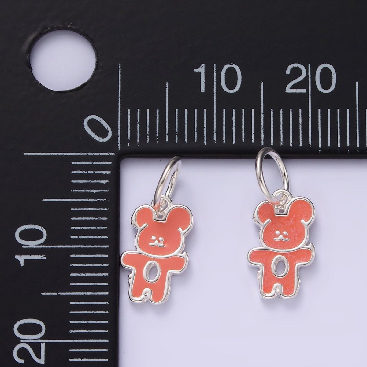 S925 Sterling Silver Teddy Bear Animal Red Enamel Open Charm | SL-428
