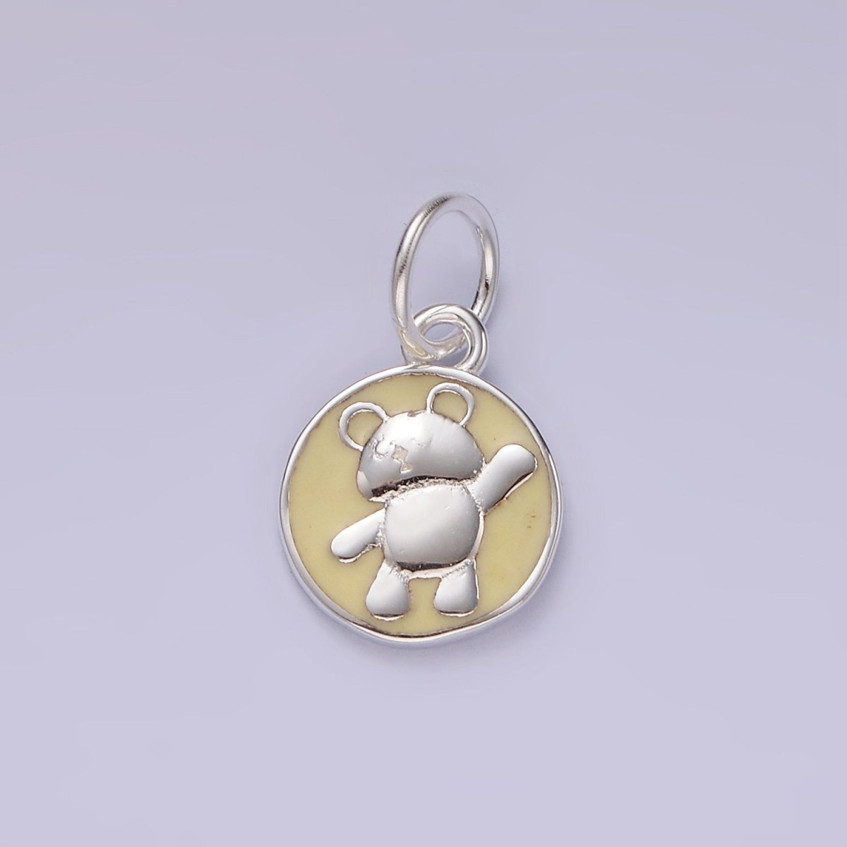 S925 Sterling Silver Teddy Bear Animal Yellow Enamel Round Charm | SL-437