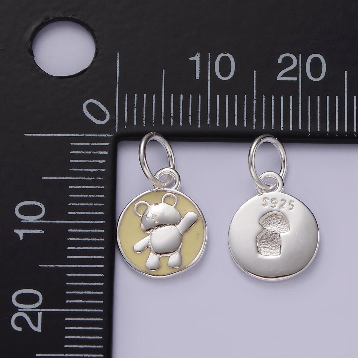 S925 Sterling Silver Teddy Bear Animal Yellow Enamel Round Charm | SL-437