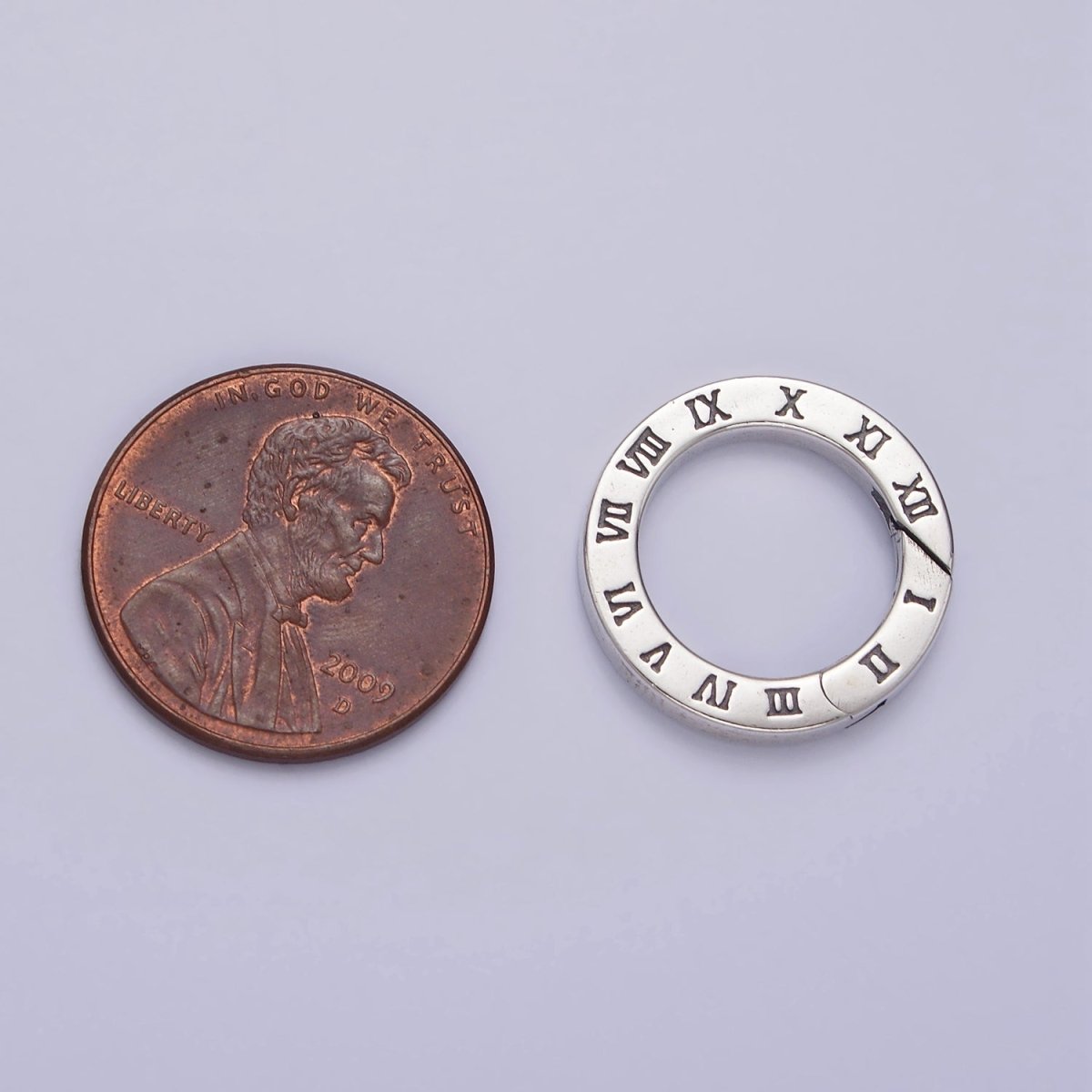 S925 Sterling Silver Time Clock Engraved Push Round Spring Gate Jewelry Supply | SL-369.