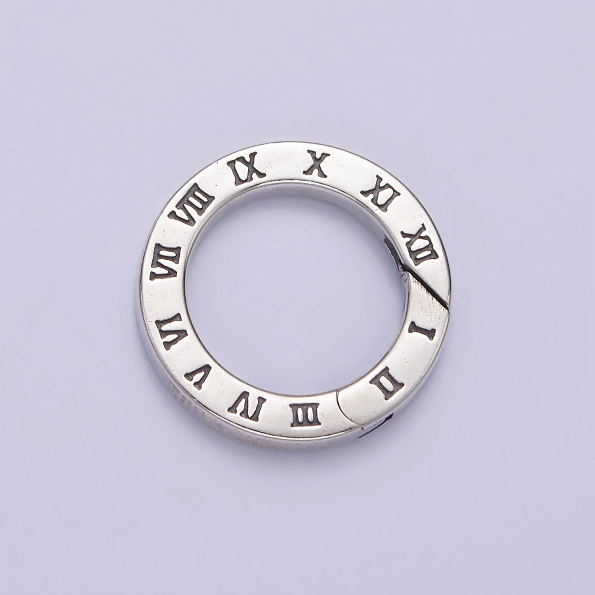S925 Sterling Silver Time Clock Engraved Push Round Spring Gate Jewelry Supply | SL-369.