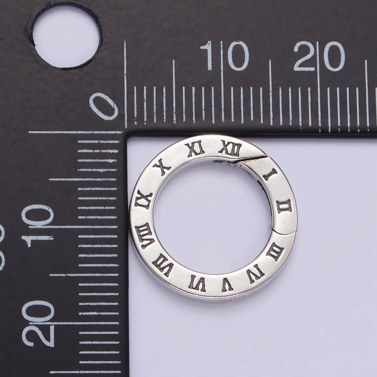 S925 Sterling Silver Time Clock Engraved Push Round Spring Gate Jewelry Supply | SL-369.