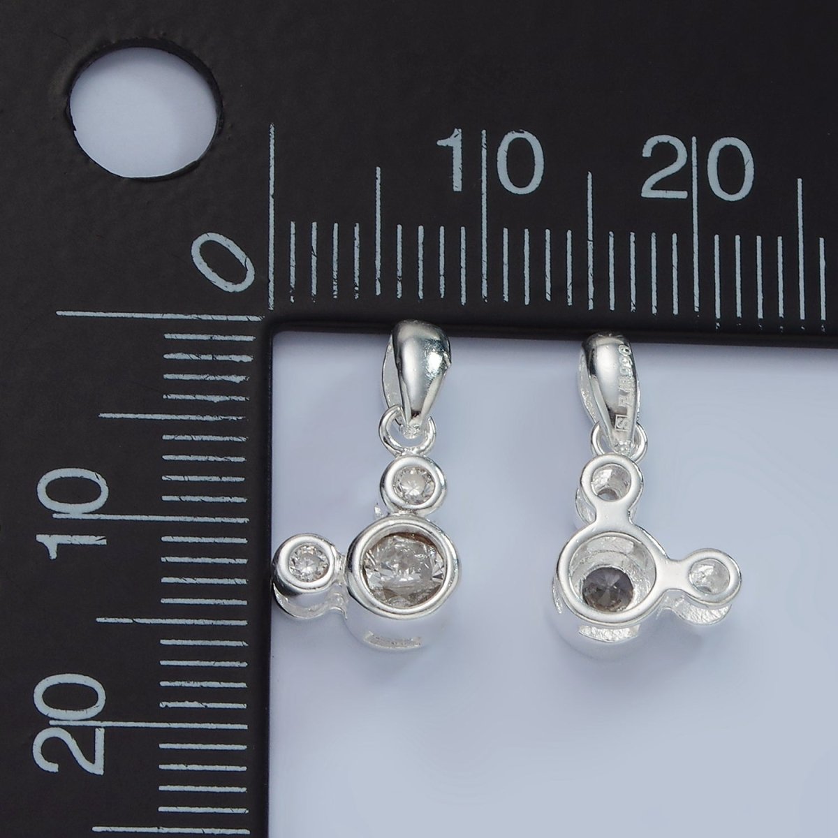 S925 Sterling Silver Triple Clear CZ Bezel Mouse Animal Pendant | SL-469