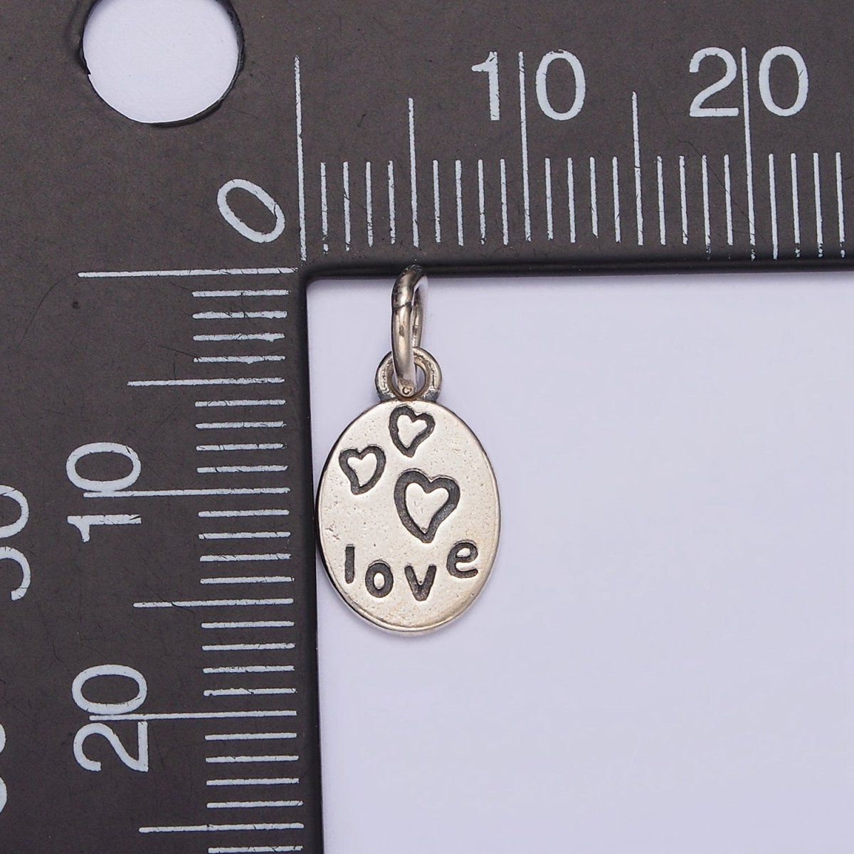 S925 Sterling Silver Triple Heart "LOVE" Script Engraved Oval Charm | SL-361