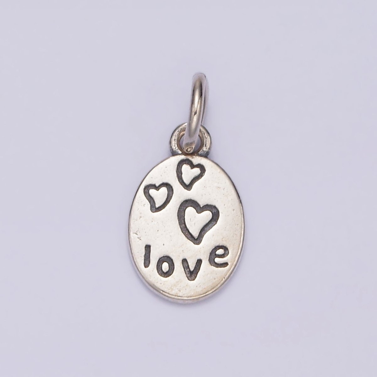 S925 Sterling Silver Triple Heart "LOVE" Script Engraved Oval Charm | SL-361
