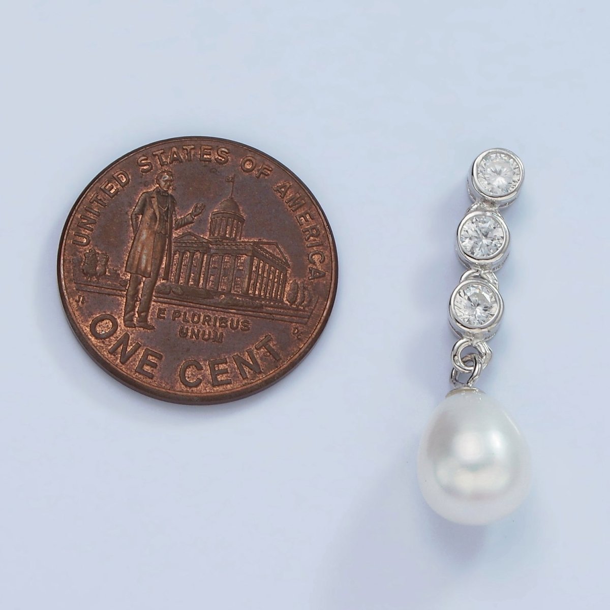 S925 Sterling Silver White Shell Pearl Drop Triple CZ Bezel Bail Pendant | SL-443