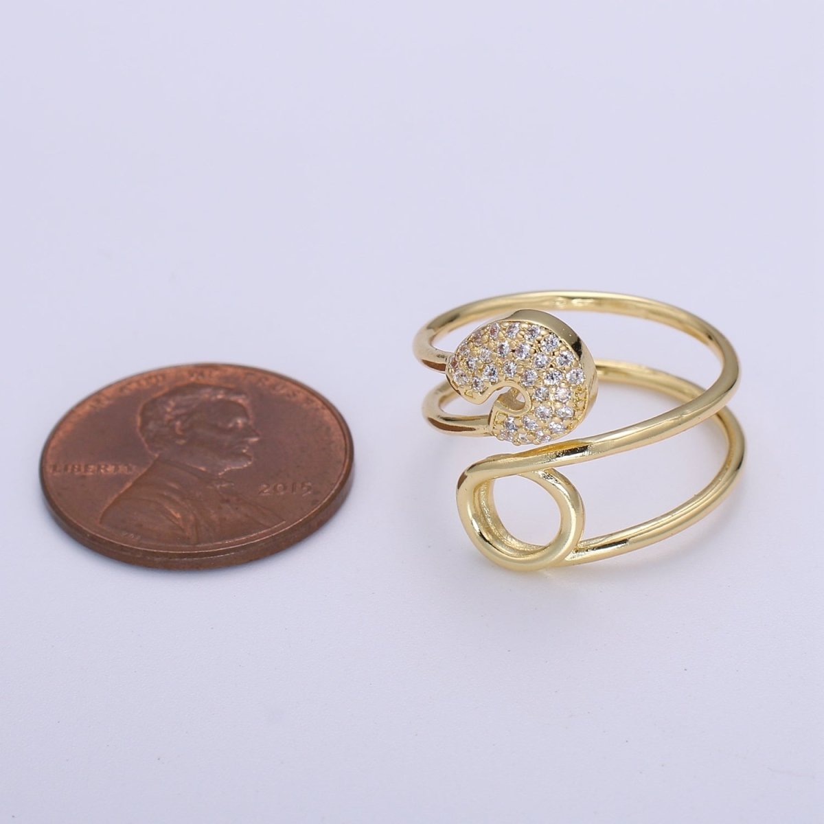 Safety pin ring Cz Swirl ring Eternity ring Eternity band Fashion ring Safety pin jewelry Gold ring Stacking ring US Size 6 Ring O-277