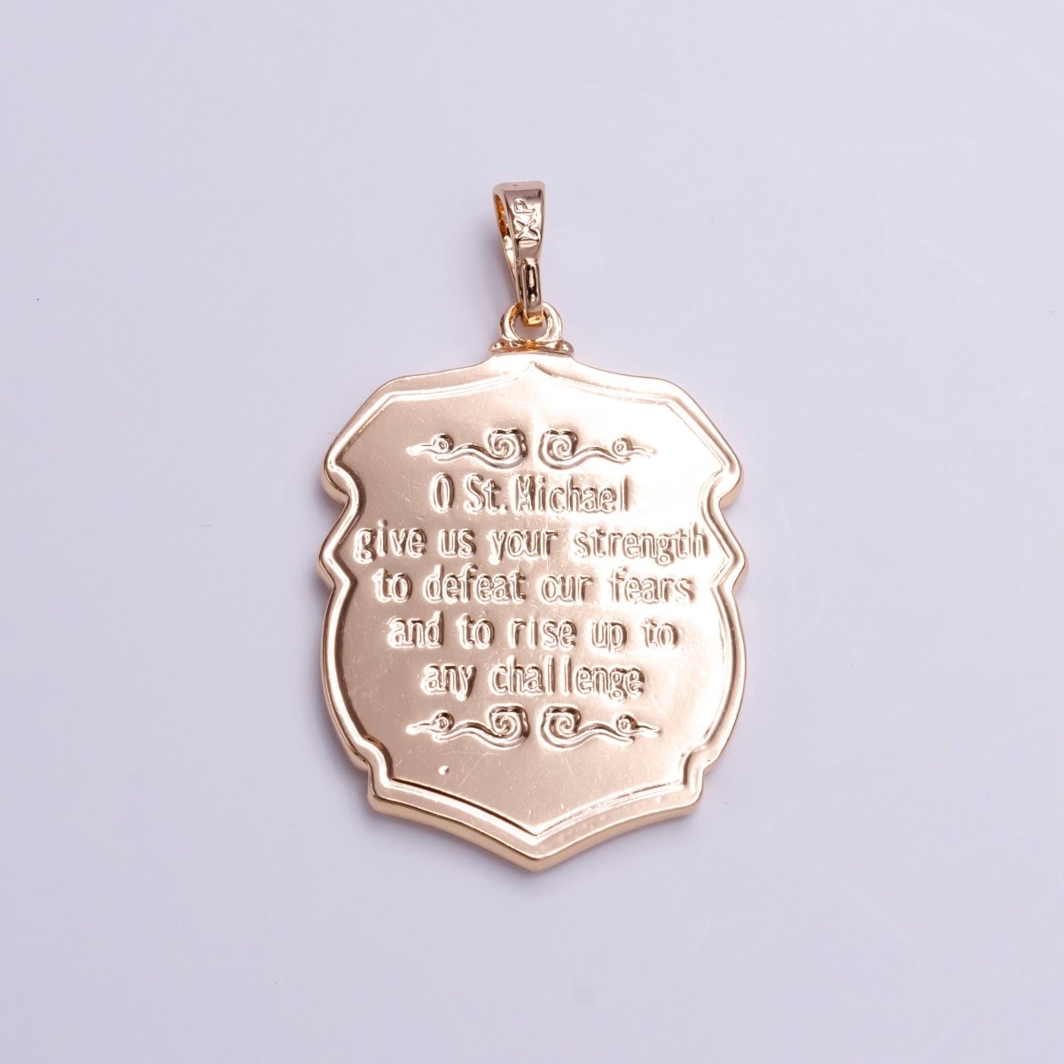 Saint Michael Protect Us Prayer Engraved Double Sided Rosey Gold Medallion Pendant | AA396