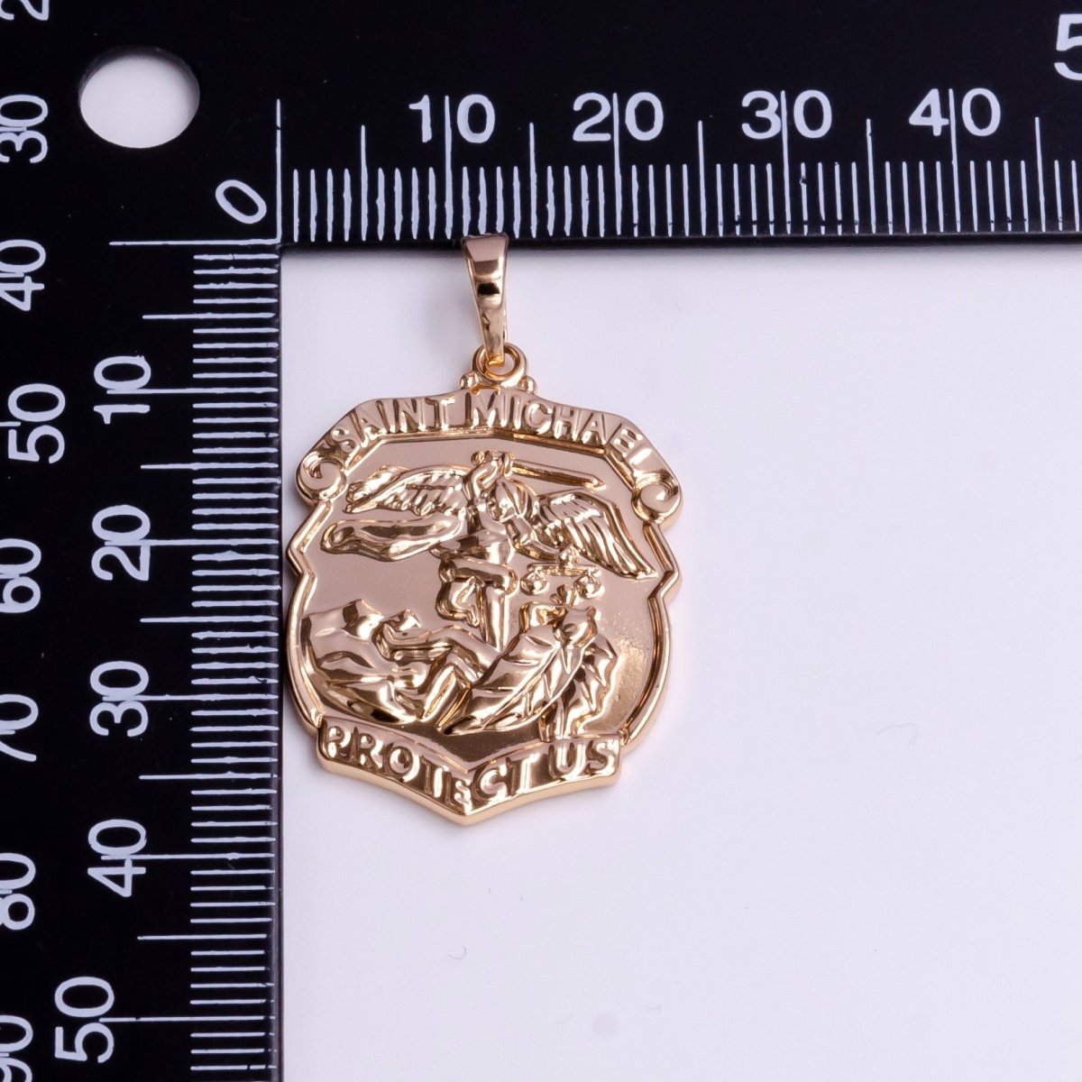 Saint Michael Protect Us Prayer Engraved Double Sided Rosey Gold Medallion Pendant | AA396