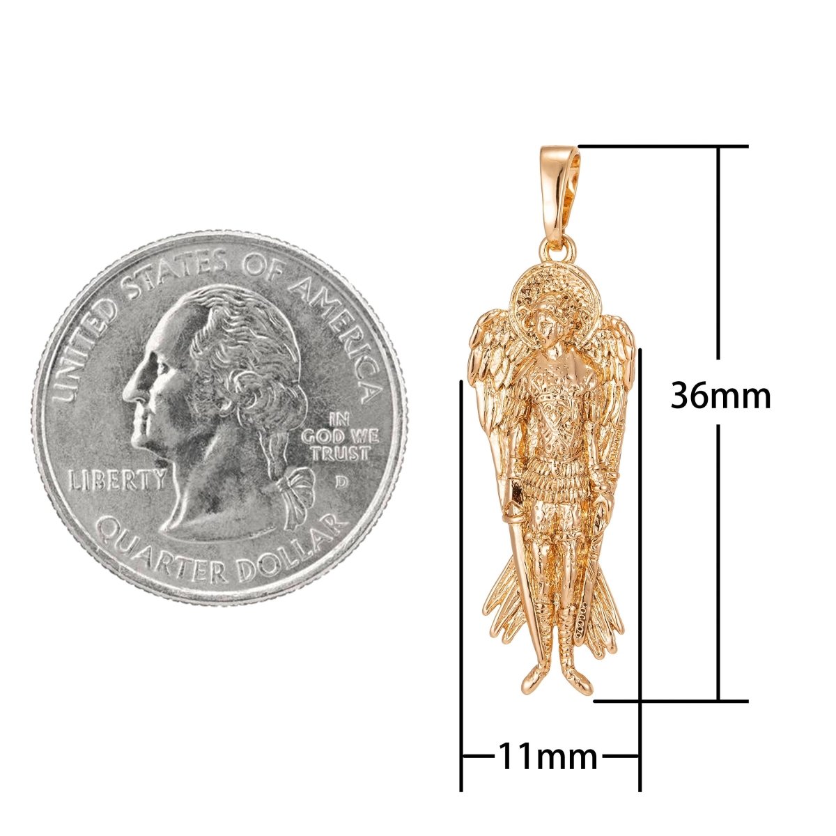 Saint Michael the Archangel Pendant 18k Gold Filled St Michael The Archangel Miniature Charm Patron Saint of Soldiers Police 36x11mm I-210